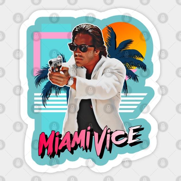 Retro Miami Vice 80s Sonny Crockett Tribute Sticker by darklordpug